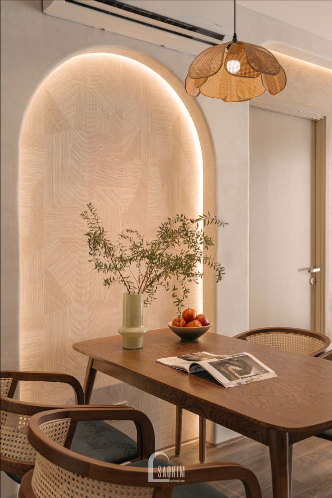 Phòng bếp trong dự án thiết kế thi công nội thất chung cư The Beverly phong cách Japandi 
